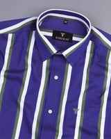 Chicory Blue Wth Green Twill Striped Premium Cotton Shirt