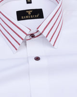 White With Maroon Striped Cuff And Collar Designer Cotton Shirt