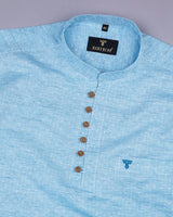 Water Blue Small Weft Stripe Dobby Cotton Shirt Style Kurta