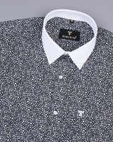 White Star Printed Black Poplin Cotton Designer Shirt