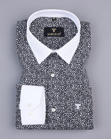 White Star Printed Black Poplin Cotton Designer Shirt
