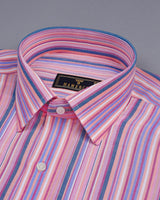 Pink With Orange Multicolored Stripe Cotton Shirt