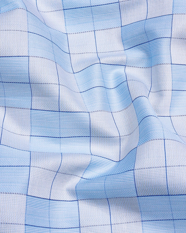 Skyland Blue With Gray Check Premium Gizza Cotton Shirt