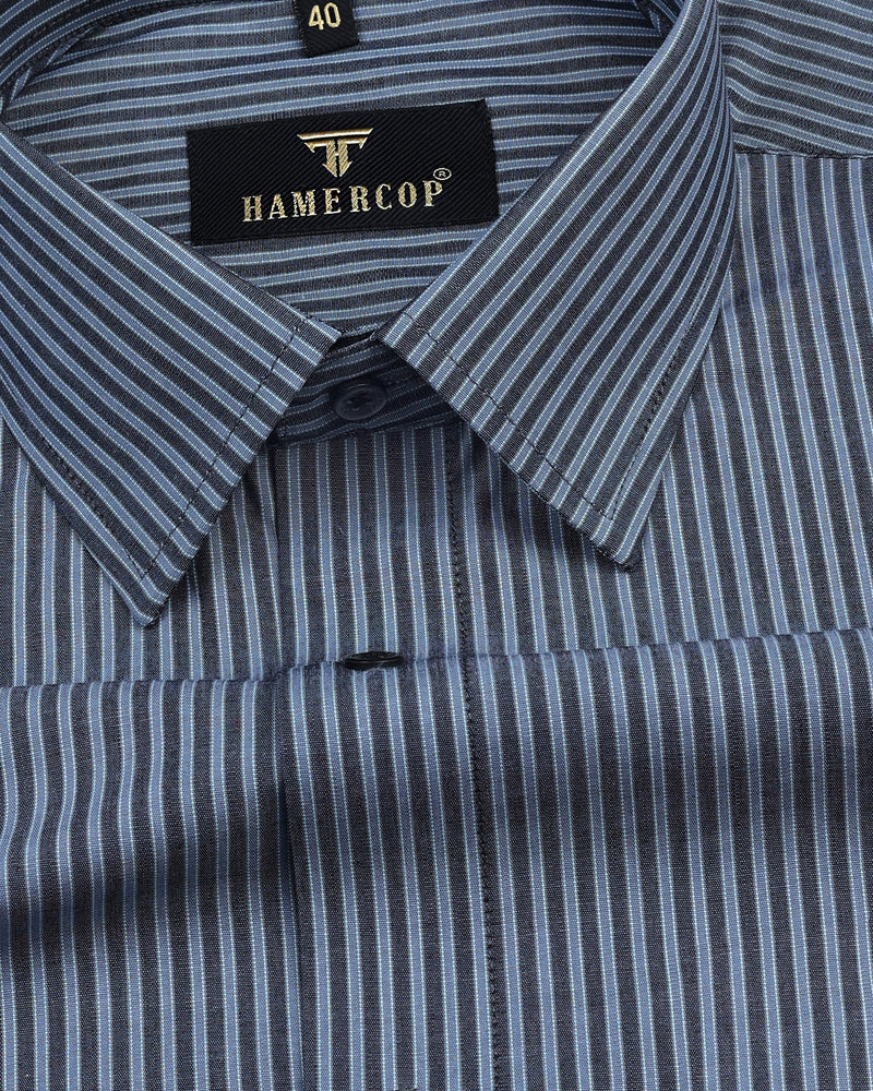 Tarpon Gray With Black Business Stripe Formal Cotton Shirt