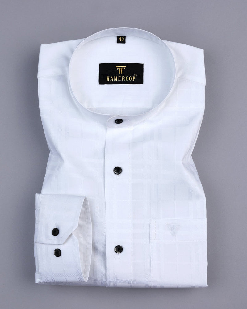 Duck White Self Checked Premium Jacquard Dobby Cotton Shirt