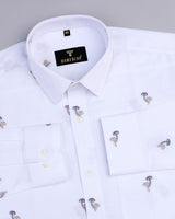 White Mashroom Printed Jacquard Gizza Cotton Shirt