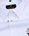 White Mashroom Printed Jacquard Giza Cotton Shirt