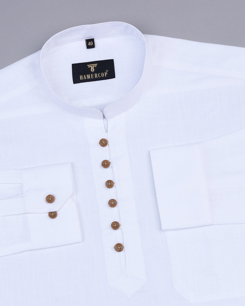 White Solid Amsler Smooth Cotton Shirt Style Kurta