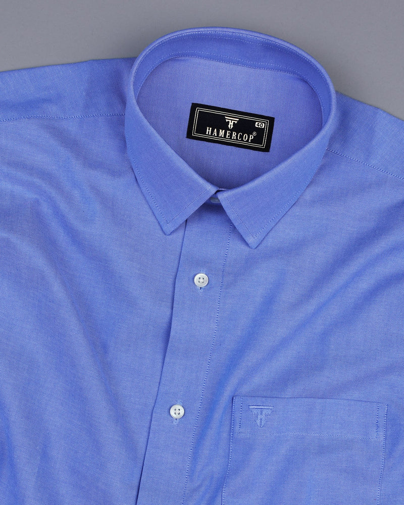 Coral Blue Solid Oxford Cotton Shirt