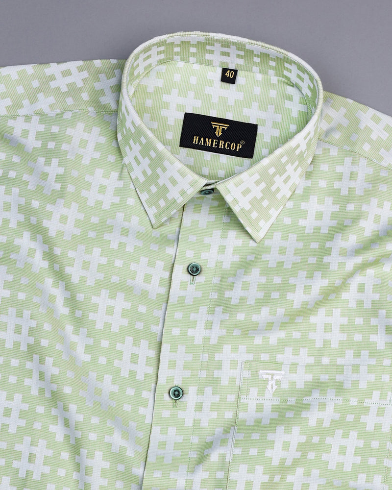 Mikado Green With White Designer Dobby Premium Gizza Shirt