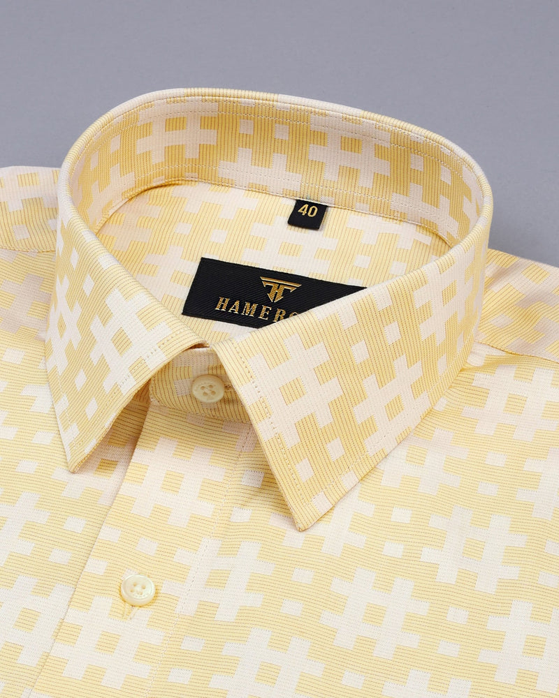 Mikado Yellow With White Designer Dobby Premium Gizza Shirt