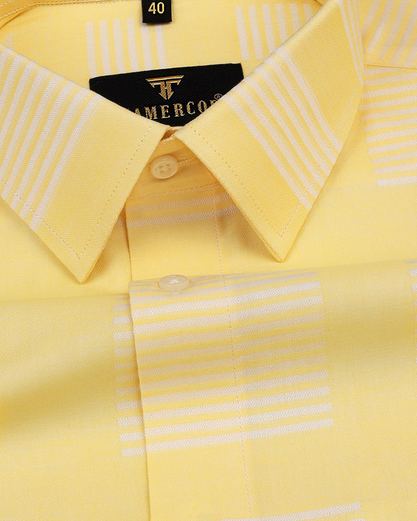 Yovel Yellow With Box Pattern Premium Cotton Shirt