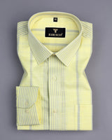 Blush Yellow With Grey University Stripe Linen Cotton Shirt