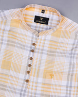 Ortona Yellow With White Check Linen Shirt Style Kurta