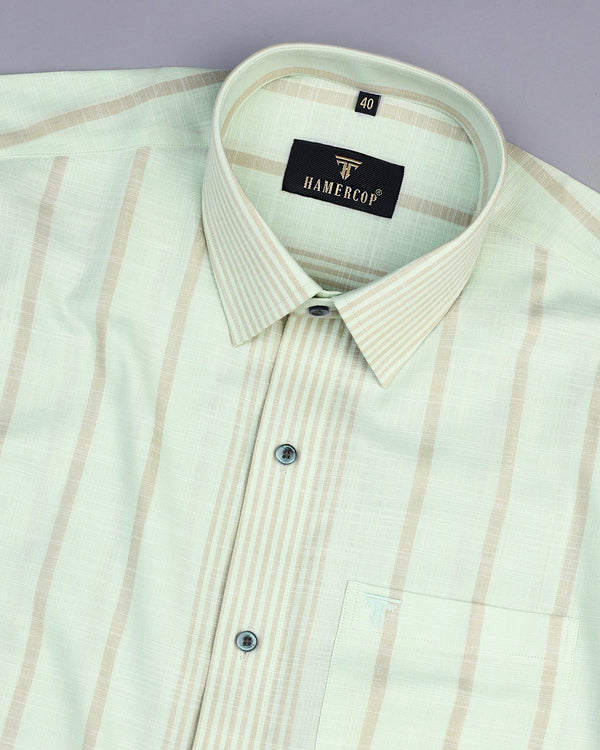 Blush Pistachio Green With Cream University Stripe Linen Cotton Shirt