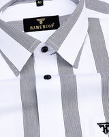 Mocha White With Black Stripe Dobby Cotton Shirt