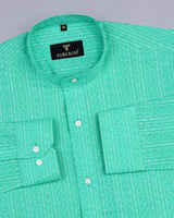 Turquoise Blue Geometrical Designer Printed Linen Shirt