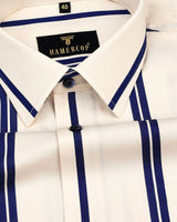 Morpho Khaki Cream With Blue Twill Stripe Cotton Shirt