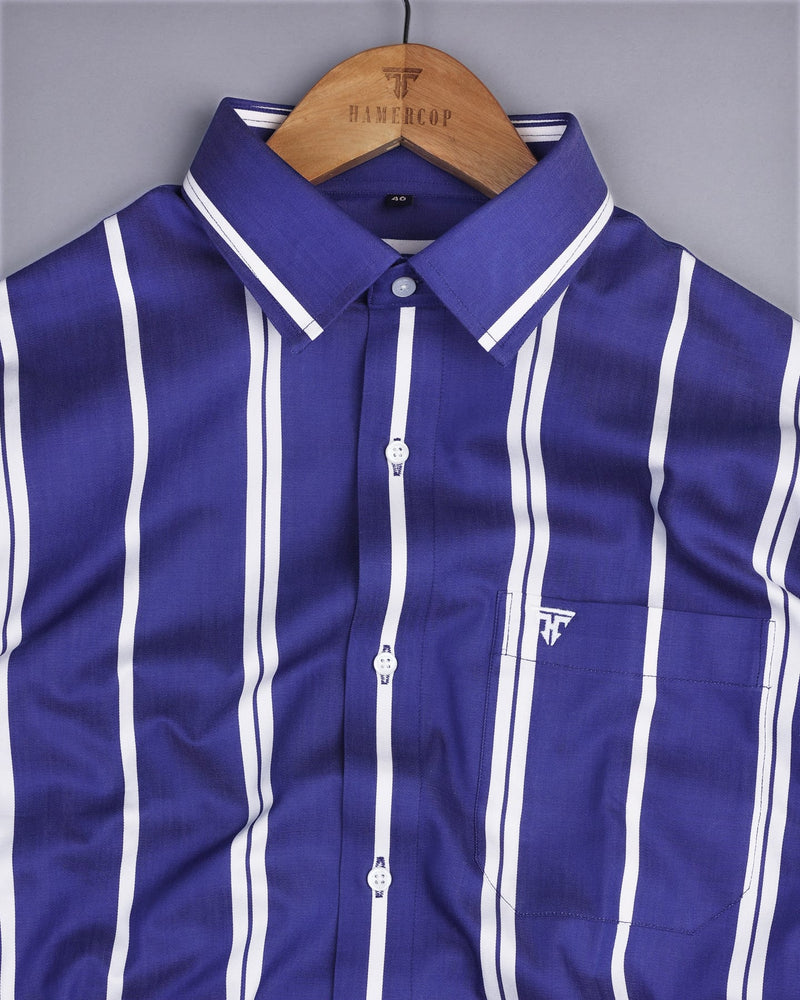 Morpho IndigoBlue With White Twill Stripe Cotton Shirt