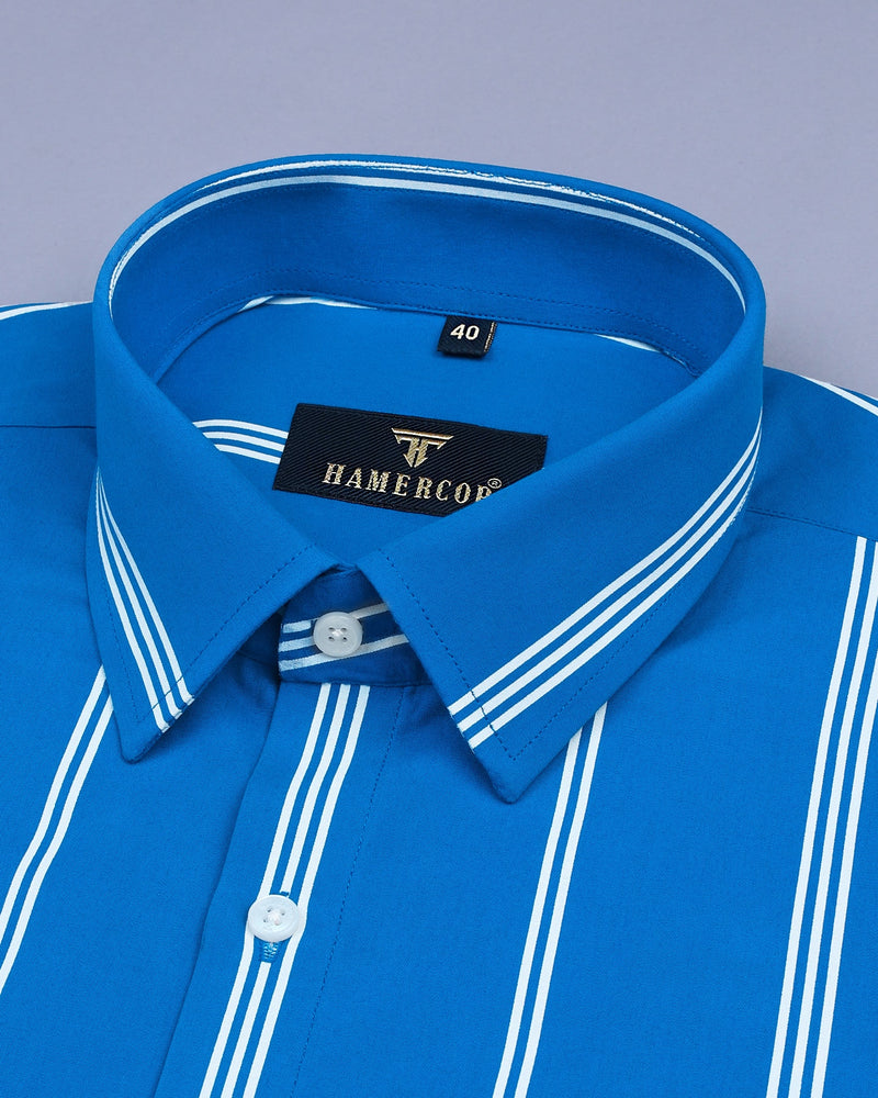 Falcon Blue With White Stripe Premium Cotton Shirt