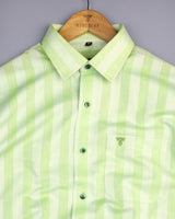 Casena Green With White Striped Linen Cotton Shirt