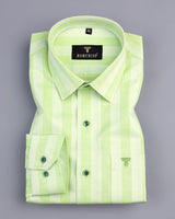 Casena Green With White Striped Linen Cotton Shirt