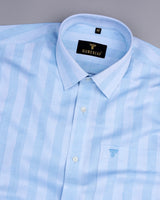 Casena Blue With White Striped Linen Cotton Shirt