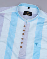 Venosa Blue Multicolor Stripe Linen Shirt Style Kurta