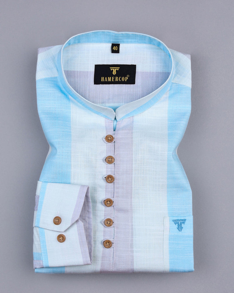 Venosa Blue Multicolor Stripe Linen Shirt Style Kurta