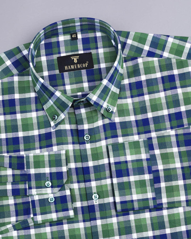 Yucca Green Multicolored Oxford Cotton Check Shirt