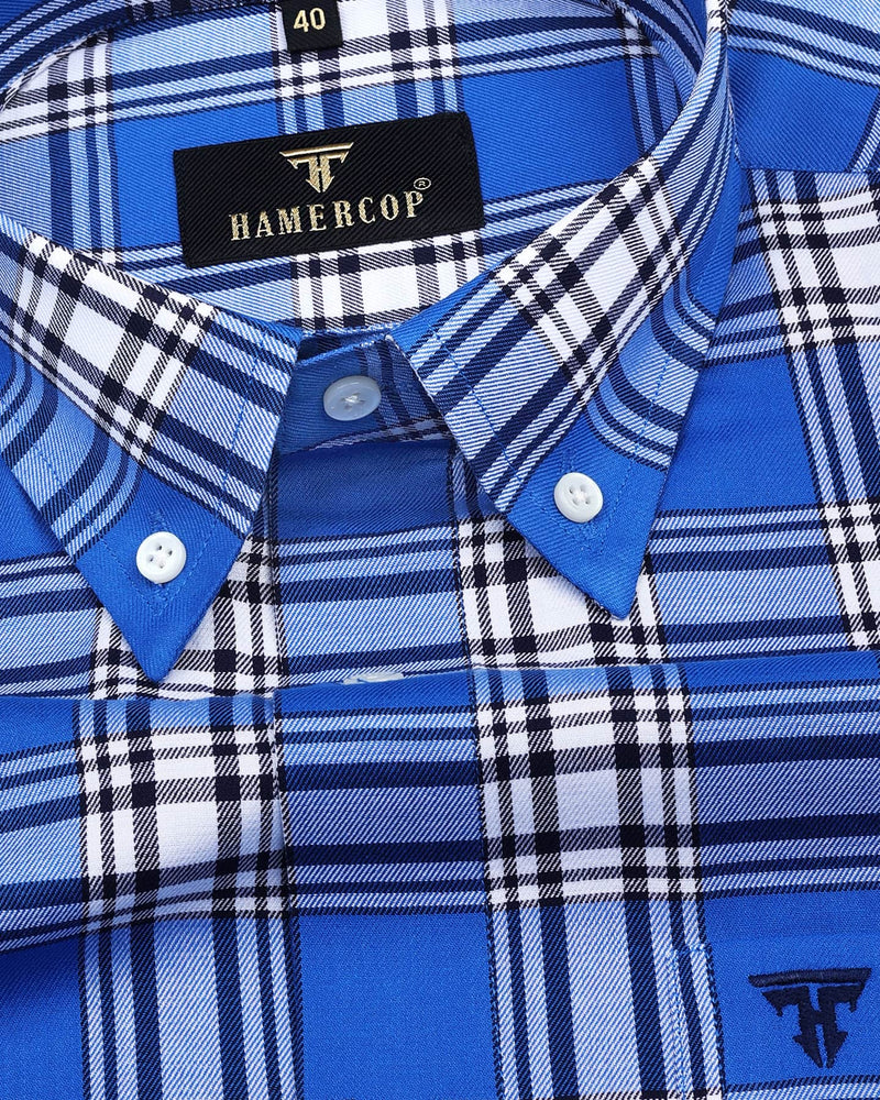 Lagoon Blue With White Twill Check Premium Cotton Shirt