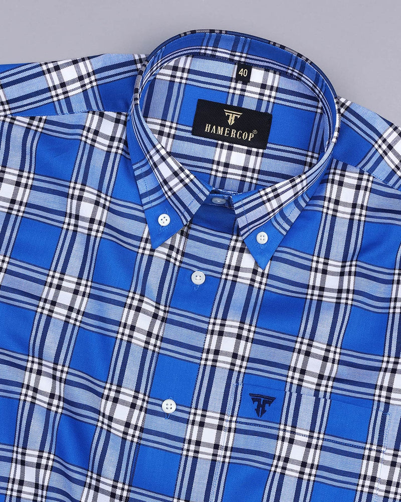 Lagoon Blue With White Twill Check Premium Cotton Shirt