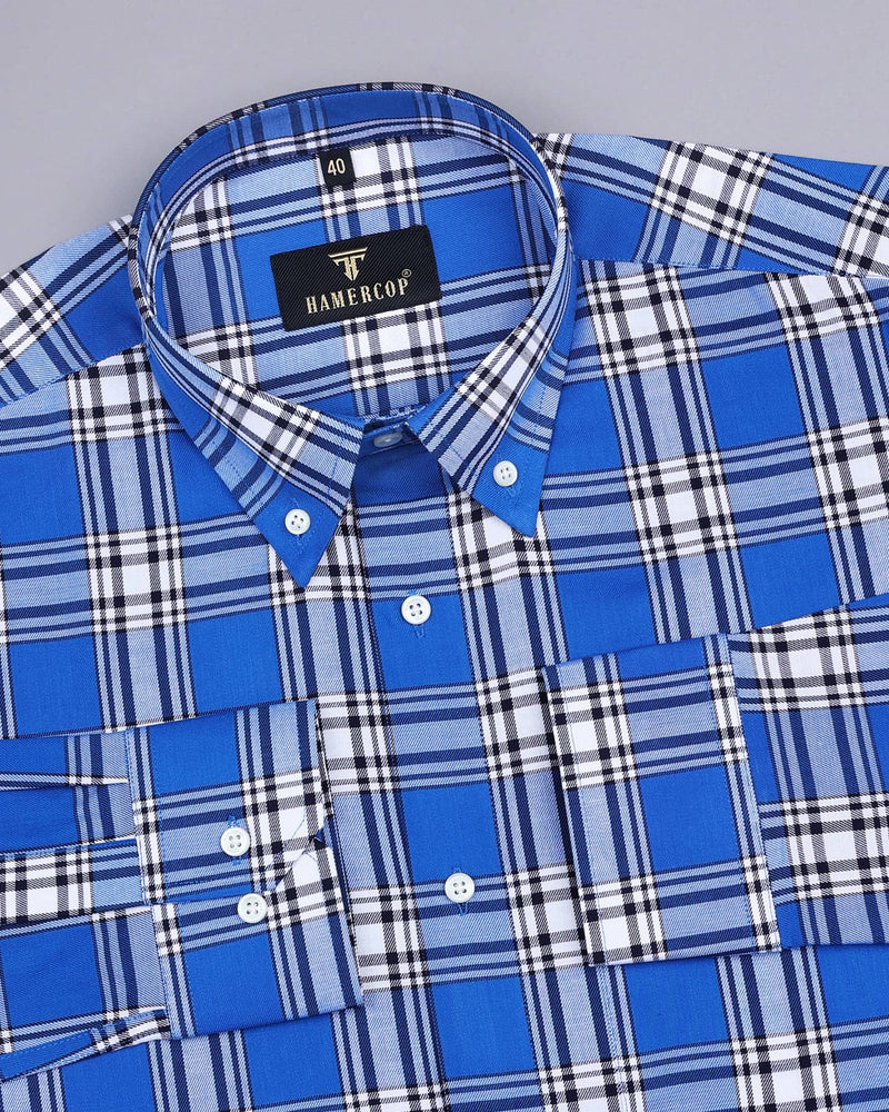 Lagoon Blue With White Twill Check Premium Cotton Shirt