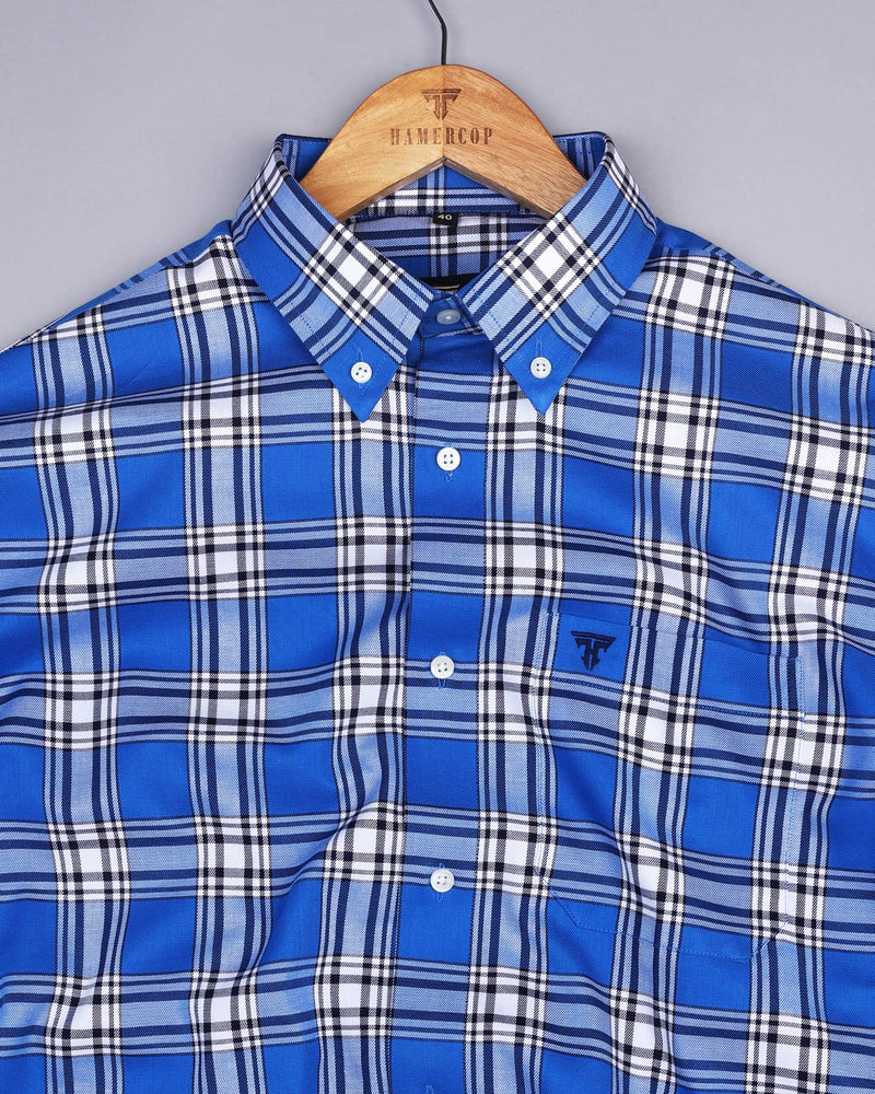 Lagoon Blue With White Twill Check Premium Cotton Shirt