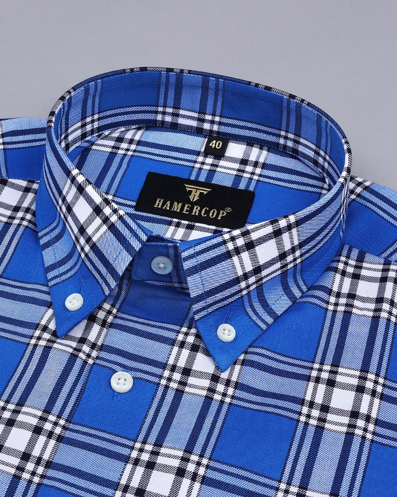 Lagoon Blue With White Twill Check Premium Cotton Shirt