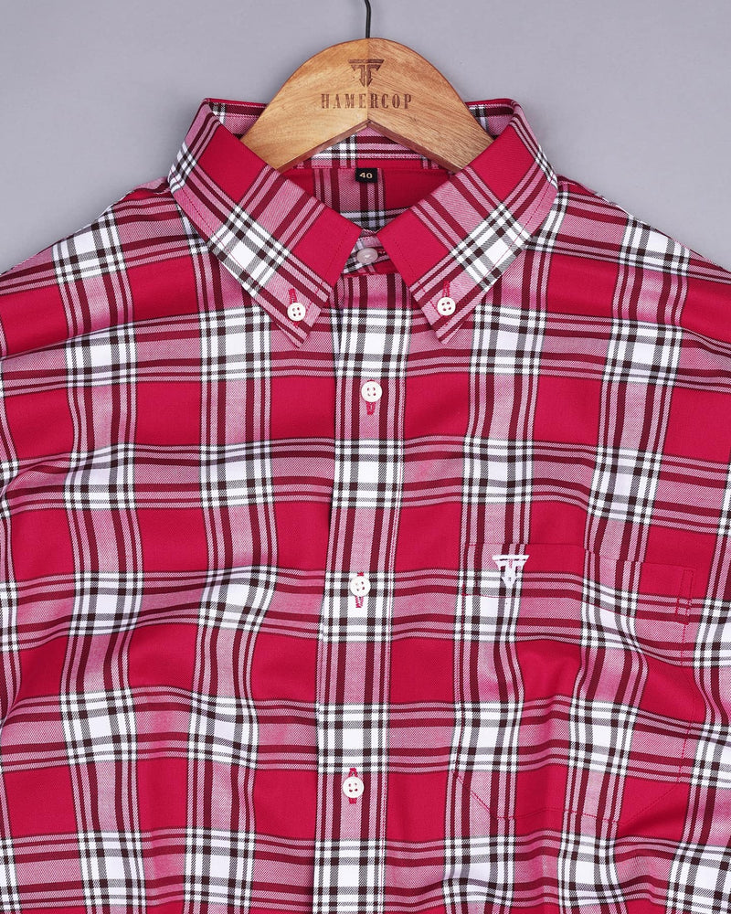 Lagoon Red With White Twill Ckeck Cotton Shirt