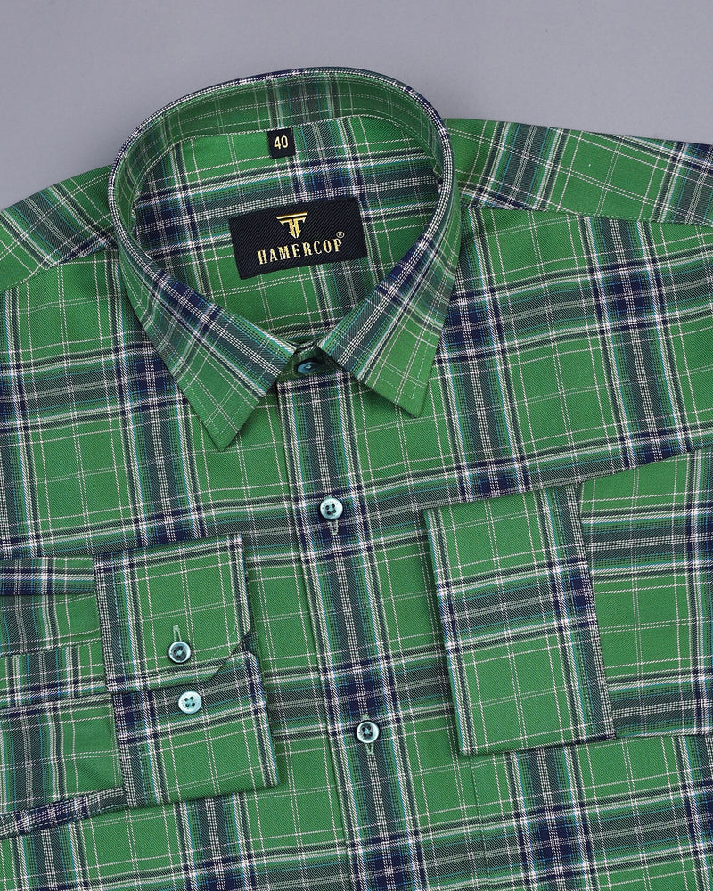 Yucon Green With Blue Twill Check Premium Cotton Shirt