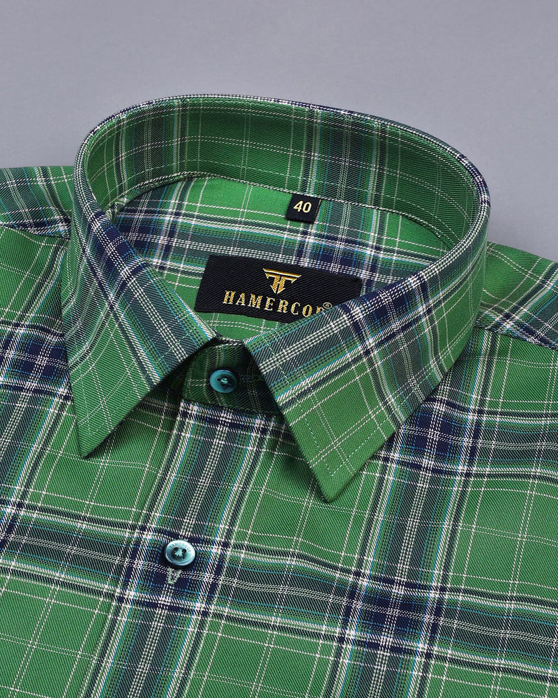 Yucon Green With Blue Twill Check Premium Cotton Shirt