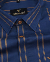 Tuscan Blue With Brown Striped Dobby Cotton Shirt