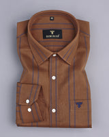 Tuscan Chocolate Brown With Blue Striped Dobby Cotton Shirt