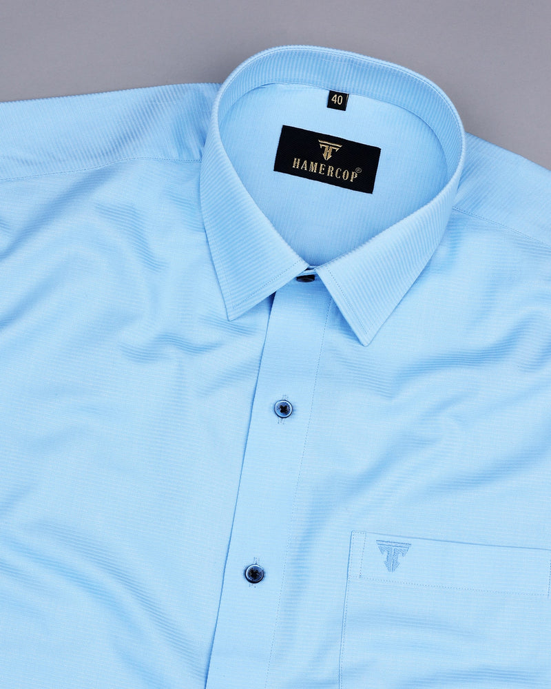 Hilton SkyBlue Self Weft Stripe Dobby Cotton Solid Shirt
