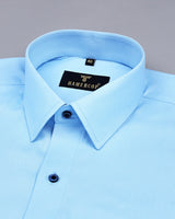 Hilton SkyBlue Self Weft Stripe Dobby Cotton Solid Shirt