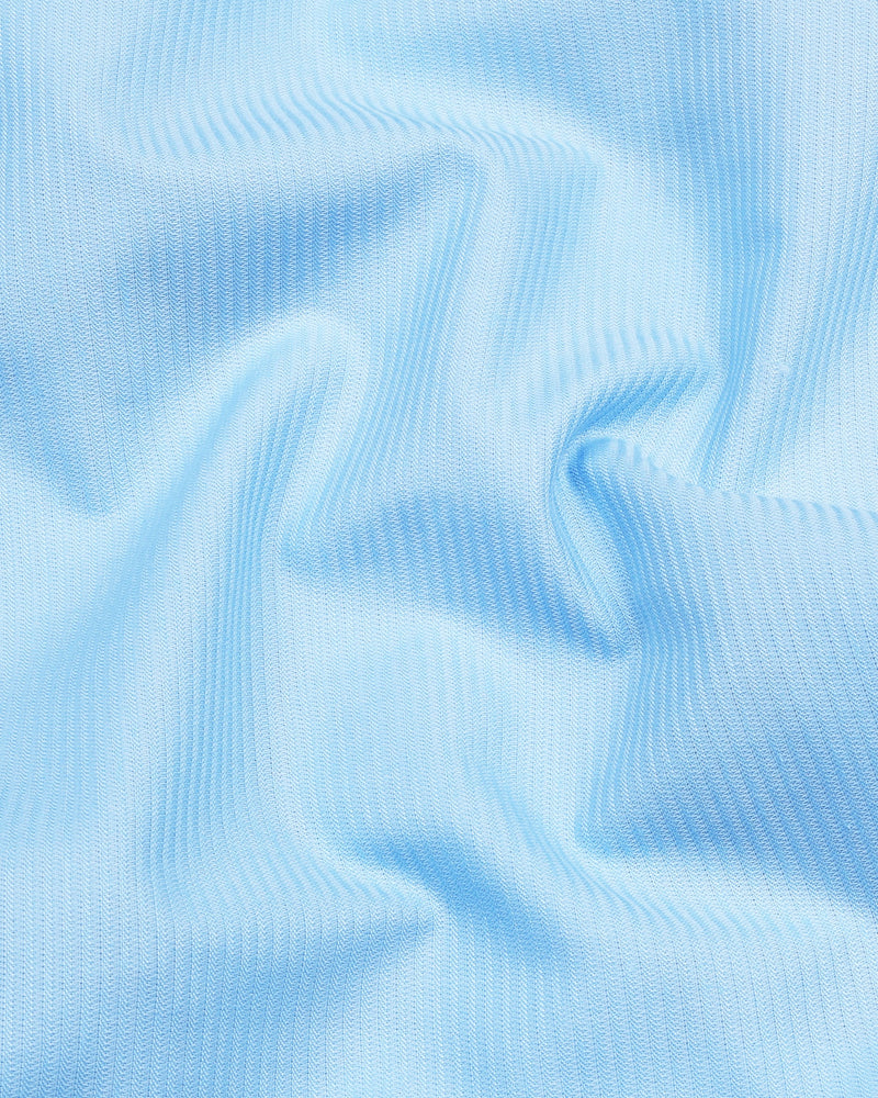 Hilton SkyBlue Self Weft Stripe Dobby Cotton Solid Shirt