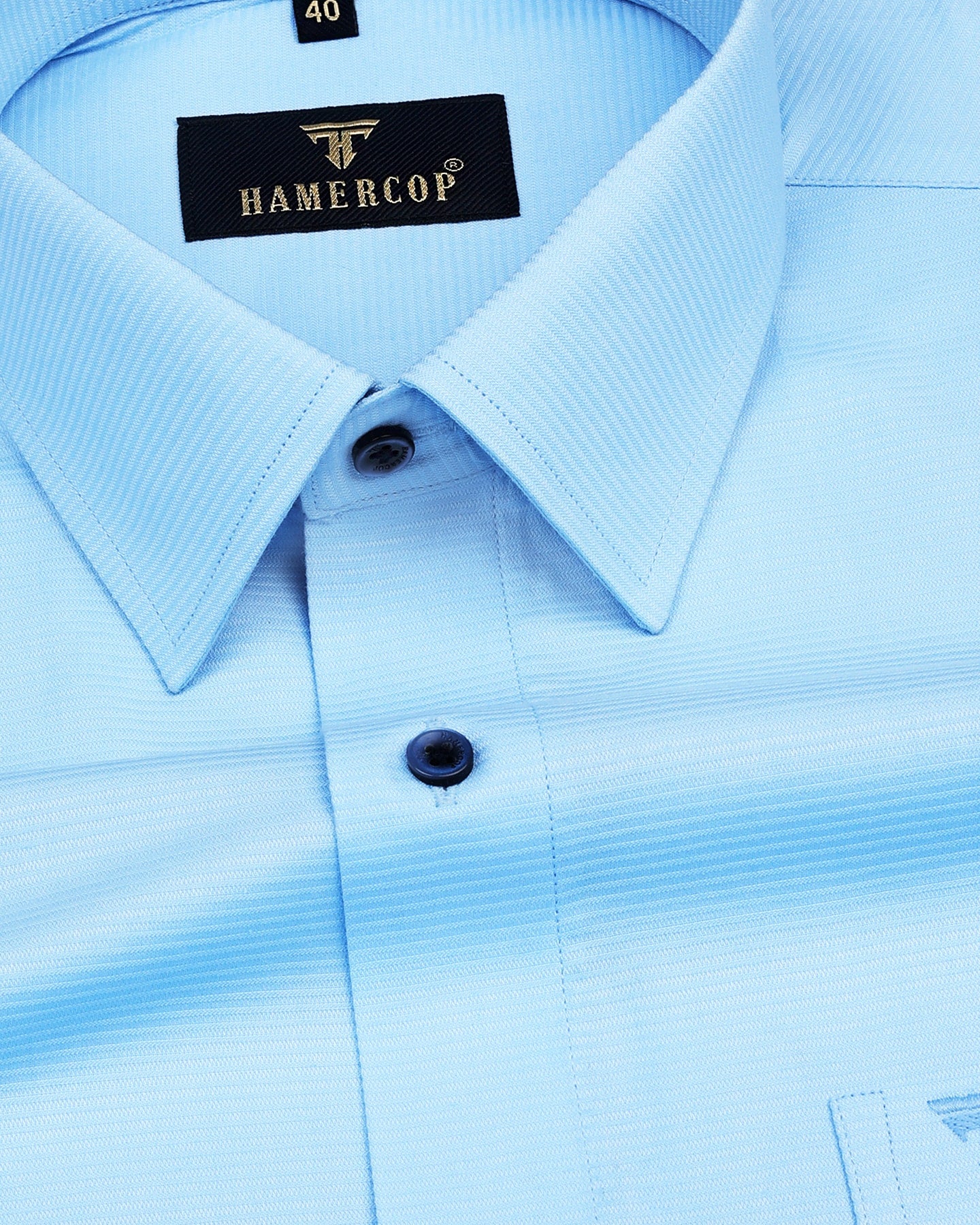 Hilton SkyBlue Self Weft Stripe Dobby Cotton Solid Shirt – Hamercop