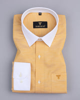 Amber Yellow With White Cuff And Collar Dobby Cotton Shirt