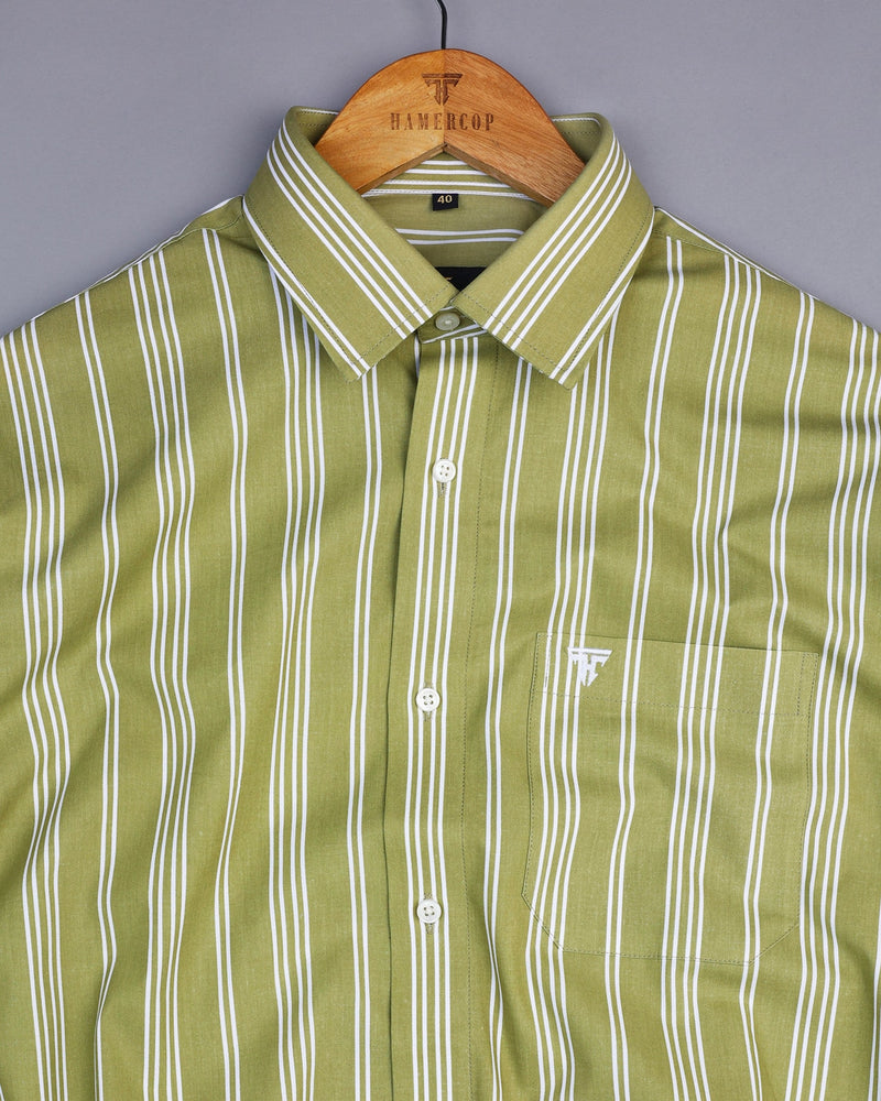 Crocodile Green Zimpai With White Stripe Premium Cotton Shirt