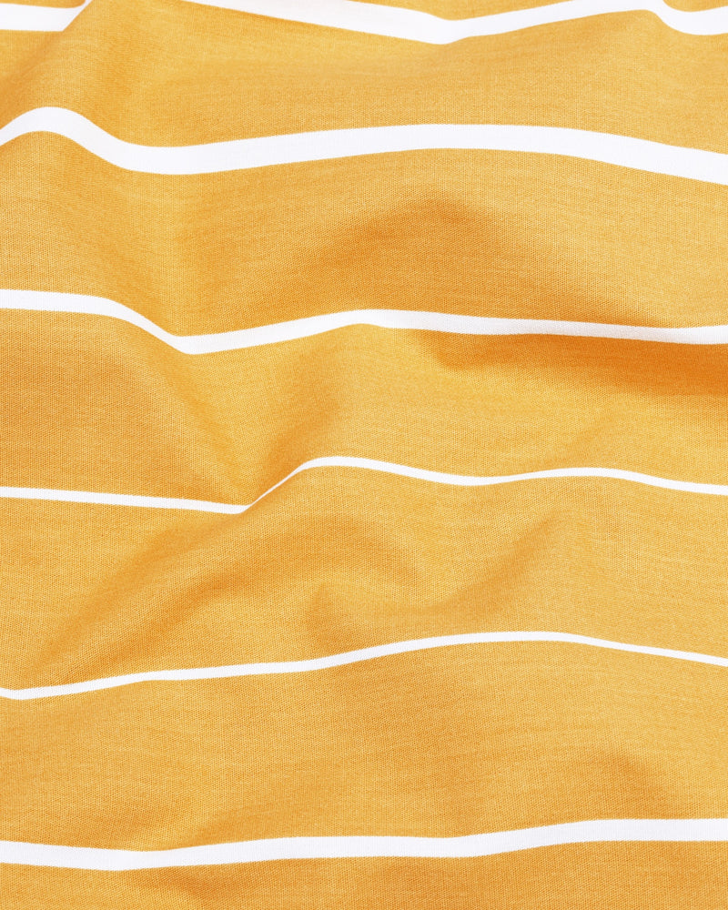 Curcumin Yellow And White Broad Stripe Premium Cotton Shirt