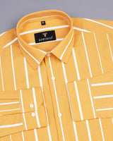 Curcumin Yellow And White Broad Stripe Premium Cotton Shirt
