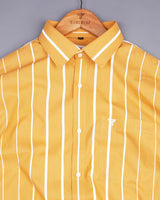 Curcumin Yellow And White Broad Stripe Premium Cotton Shirt