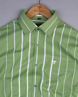 Broccoli Green And White Broad Stripe Premium Cotton Shirt